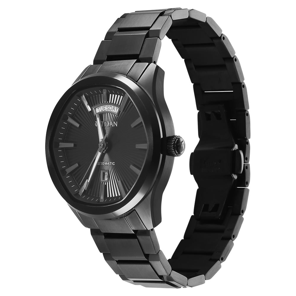 Titan Astral Concealed Automatic Analog with Black Dial Black Stainless Steel Strap Watch for Men