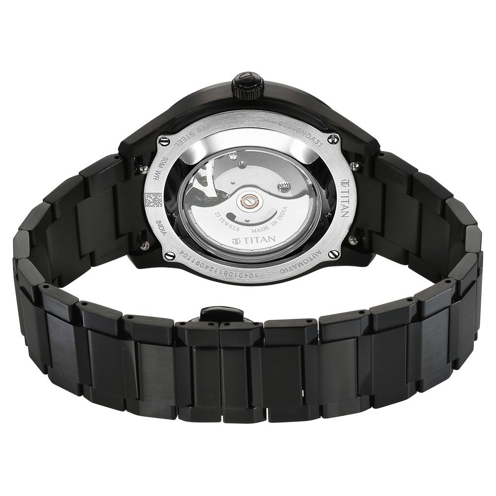 Titan Astral Concealed Automatic Analog with Black Dial Black Stainless Steel Strap Watch for Men