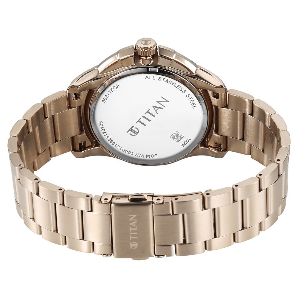 Titan Classique Four Eye Multifunction Analog with Anthracite Dial Carnation Gold Stainless Steel Strap Watch for Men