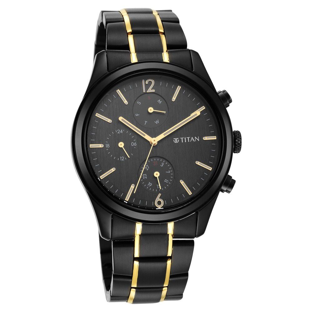 Titan Black and Gold Anthracite Dial Analog Stainless Steel Strap watch for Men