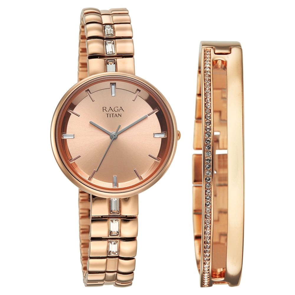 Titan Raga Contempore Quartz Analog Rose Gold Dial Rose Gold Metal Strap Watch For Women