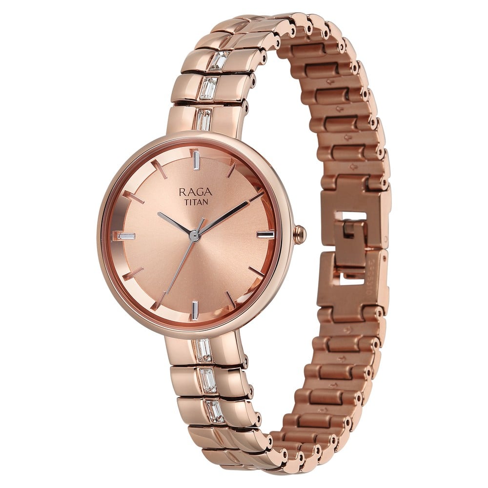 Titan Raga Contempore Quartz Analog Rose Gold Dial Rose Gold Metal Strap Watch For Women