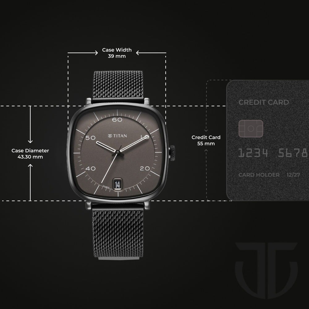 Titan Neo Curve Quartz Analog with Date Anthracite Dial Black Stainless Steel Strap Watch for Men