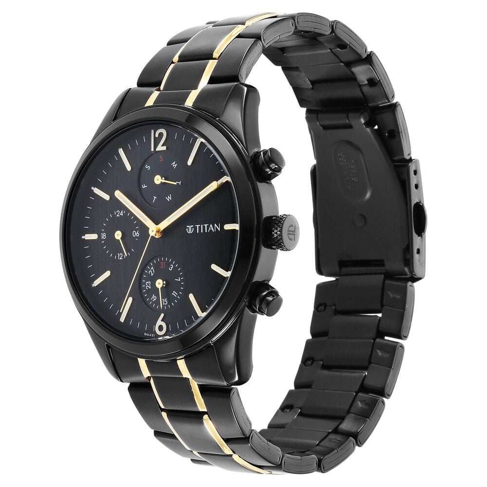 Titan Black and Gold Anthracite Dial Analog Stainless Steel Strap watch for Men