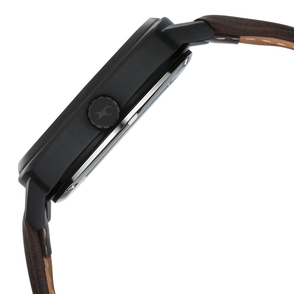 Fastrack Automatics Collection Green Dial Brown Leather Strap Watch For Guys