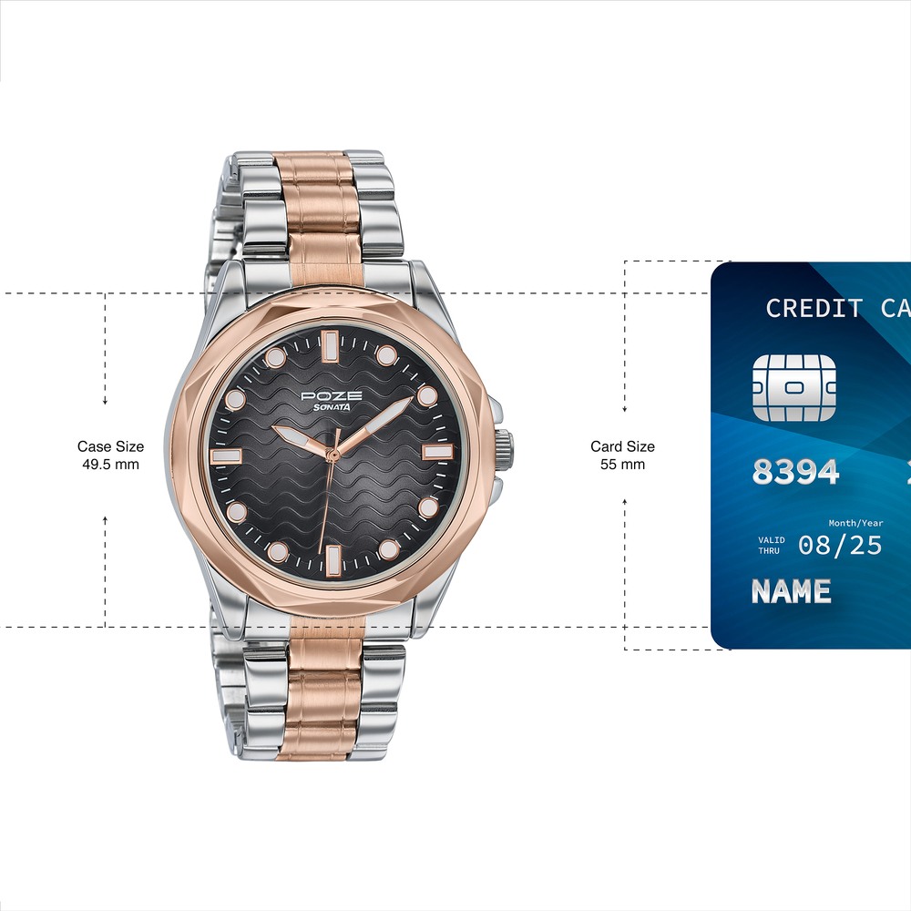 Poze By Sonata Quartz Analog Black Dial Two Toned Metal Strap Watch For Men