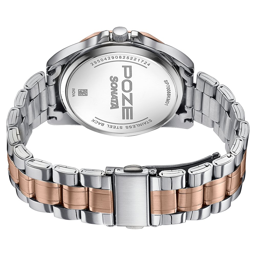 Poze By Sonata Quartz Analog Black Dial Two Toned Metal Strap Watch For Men