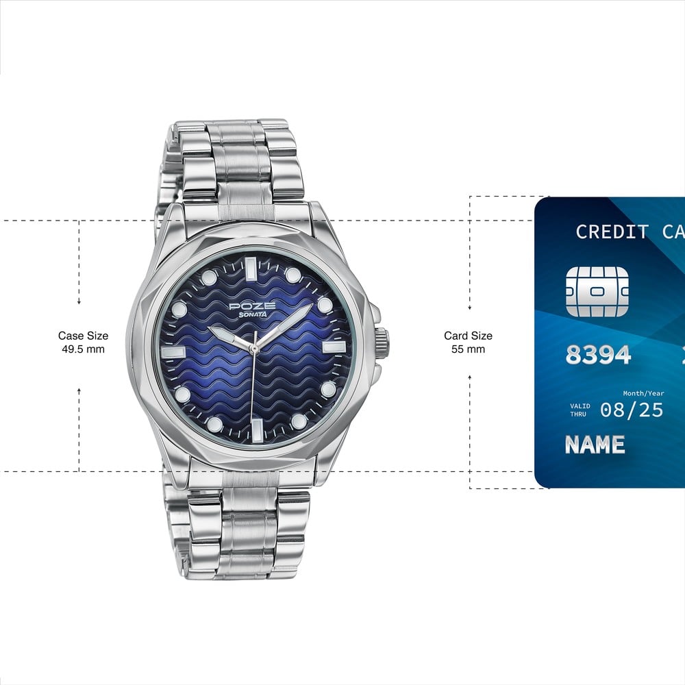 Poze By Sonata Quartz Analog Blue Dial Silver Metal Strap Watch For Men