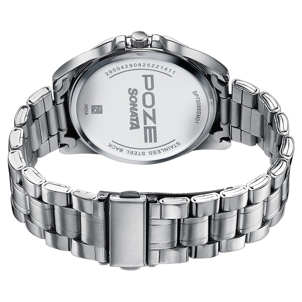 Poze By Sonata Quartz Analog Blue Dial Silver Metal Strap Watch For Men