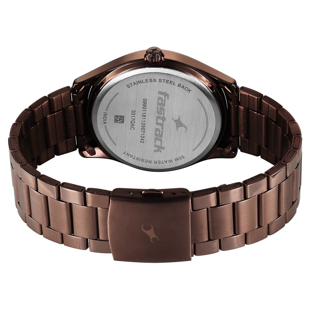 Fastrack Wild Quartz Analog Black Dial Brown Metal Strap Watch For Guys