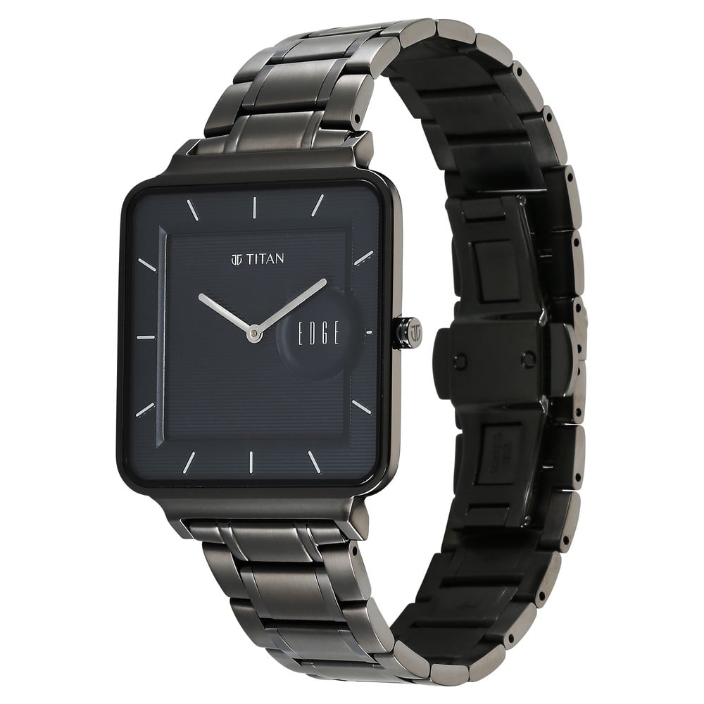 Titan Edge Quad Quartz Analog Blue Dial With Grey Stainless Steel Strap Watch For Men