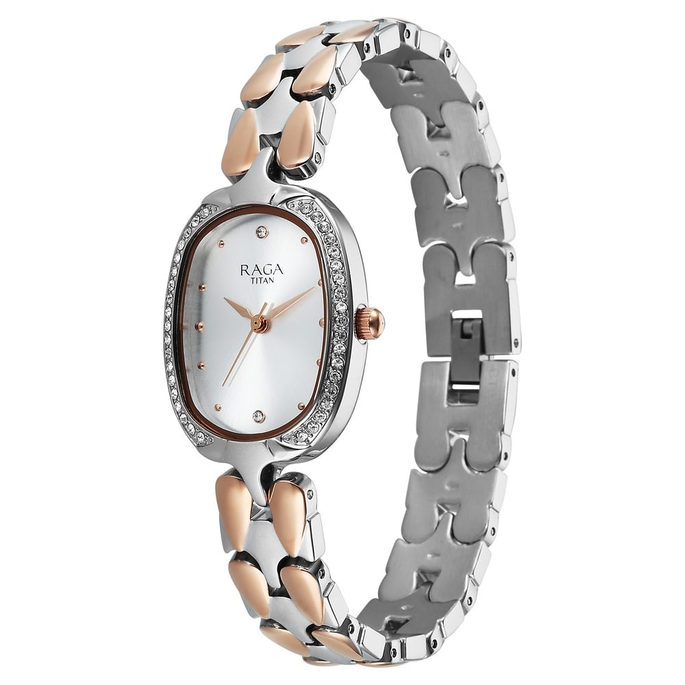Titan Raga Showstopper Quartz Analog Silver Dial Two Toned Metal Strap Watch For Women