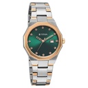 Titan  Purple Time Deluxe Quartz Analog Green Dial Two Toned Metal Strap Watch For Women