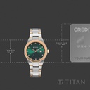 Titan  Purple Time Deluxe Quartz Analog Green Dial Two Toned Metal Strap Watch For Women