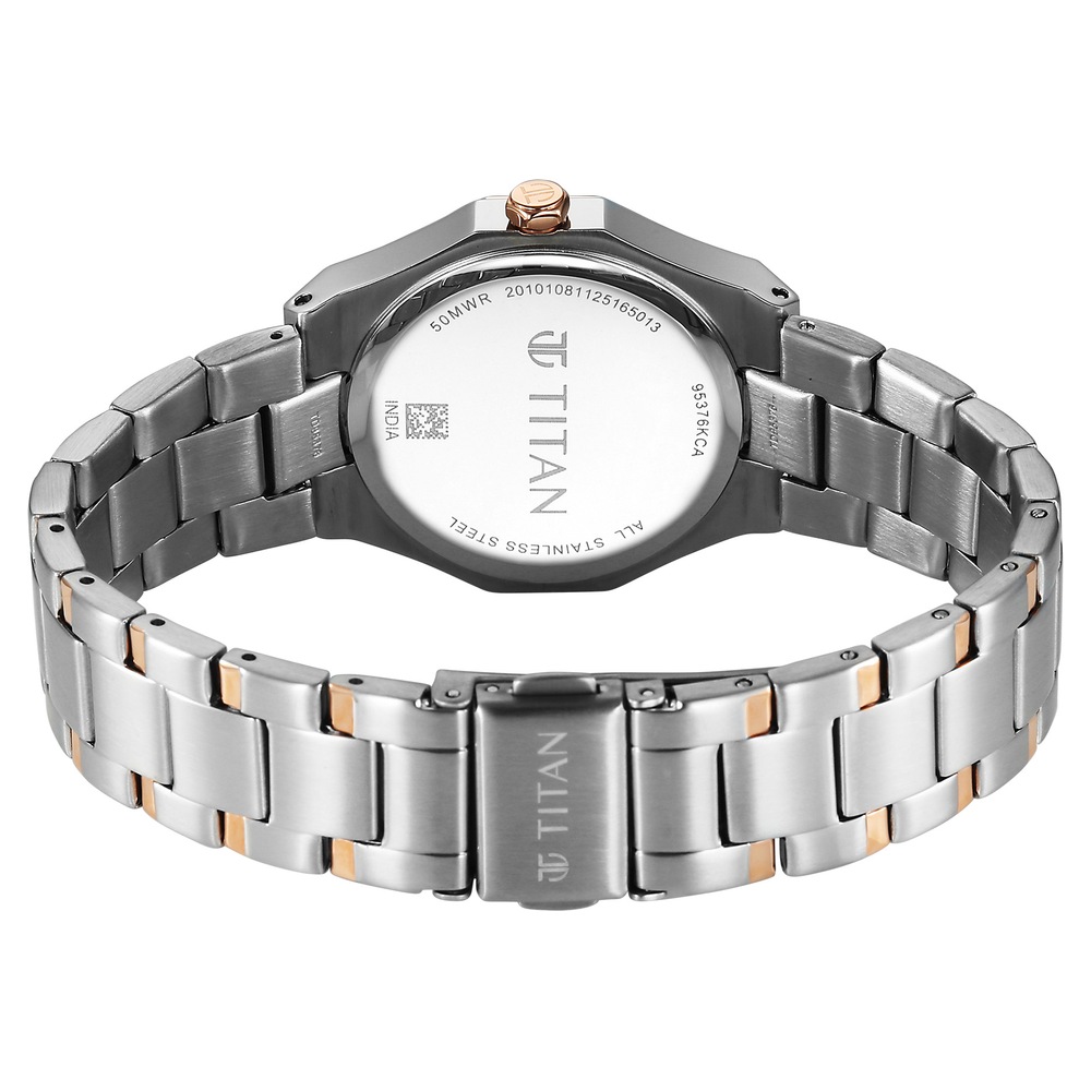 Titan  Purple Time Deluxe Quartz Analog Green Dial Two Toned Metal Strap Watch For Women