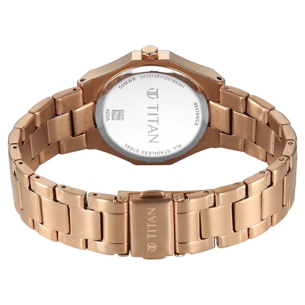 Titan  Purple Time Deluxe Quartz Analog Brown Dial Rose Gold Metal Strap Watch For Women