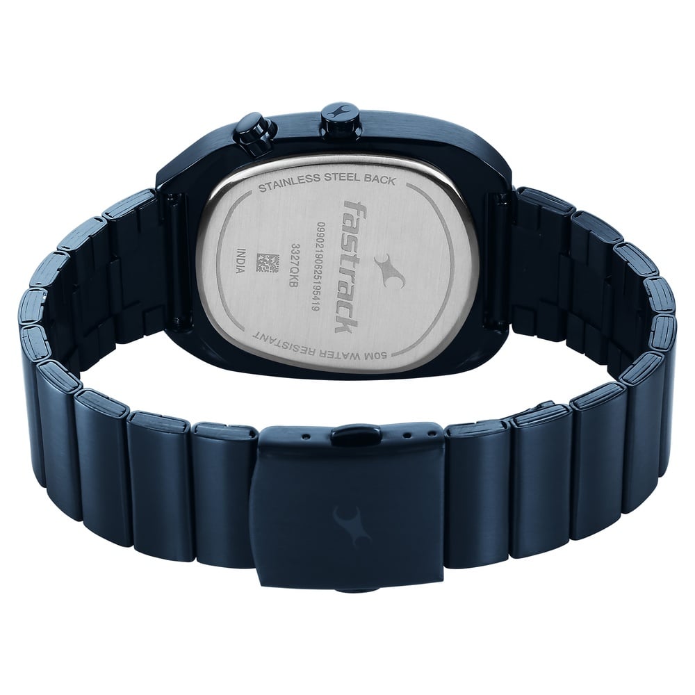Fastrack UFO Quartz Multifunction Black Dial Blue Stainless Steel Strap Watch For Guys