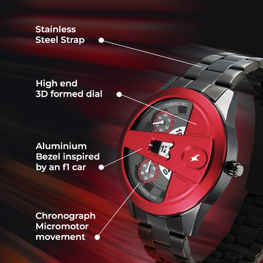 Fastrack Overdrive Chronograph Micromotor Grey Dial Grey Stainless Steel Strap Watch For Guys