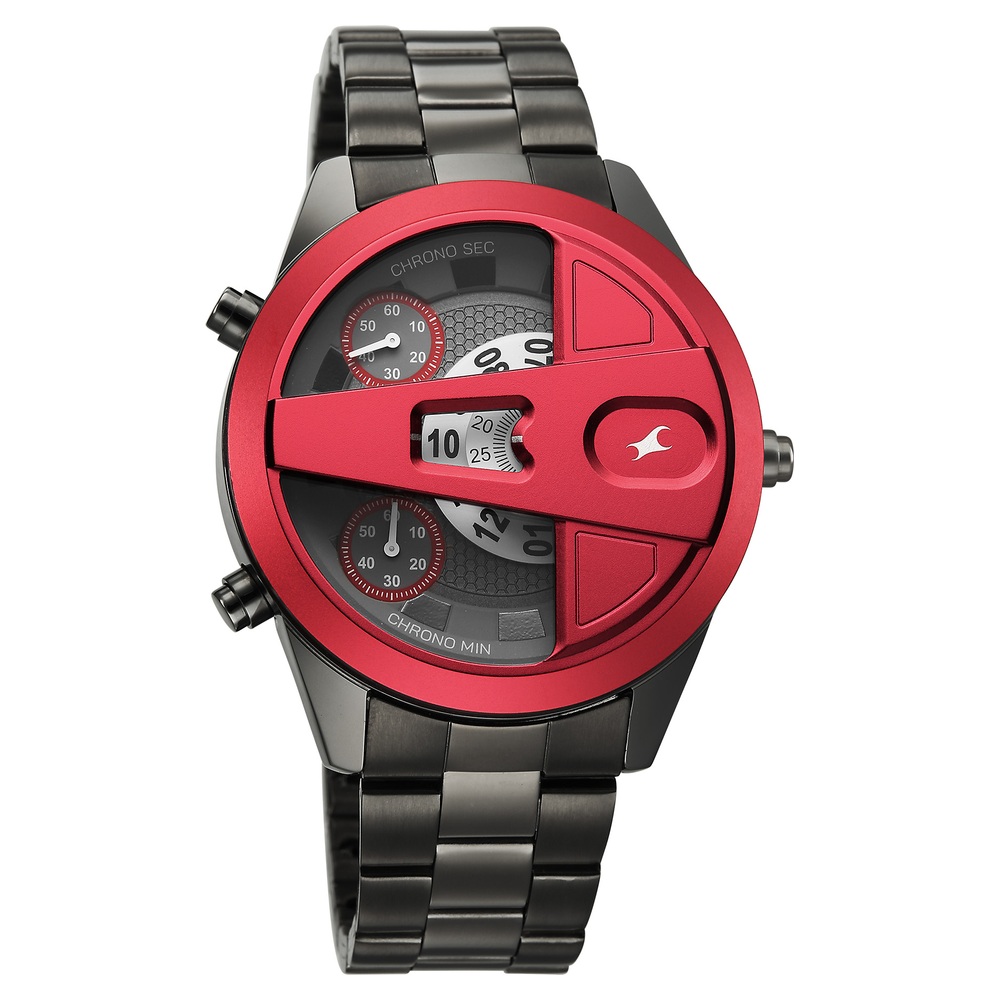 Fastrack Overdrive Chronograph Micromotor Grey Dial Grey Stainless Steel Strap Watch For Guys