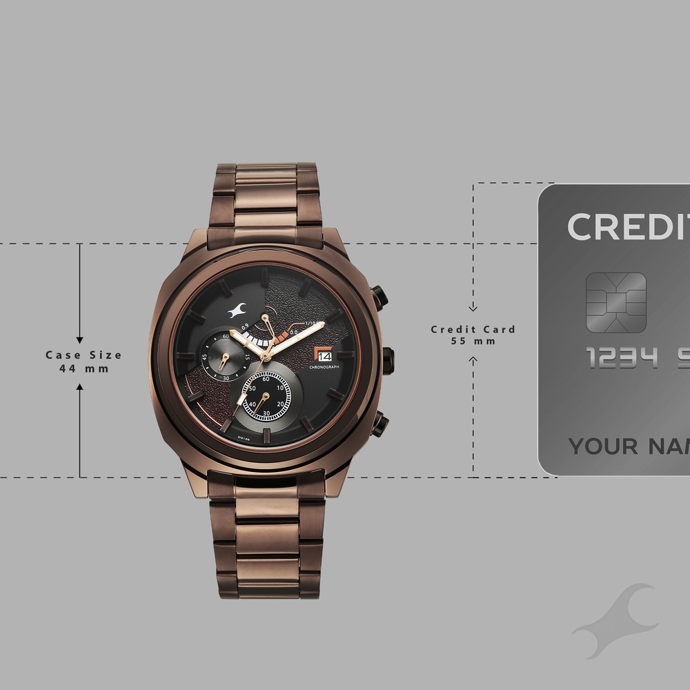 Fastrack Kronos Guys Chronograph Watch With Date Black Dial & Brown Stainless Steel Strap