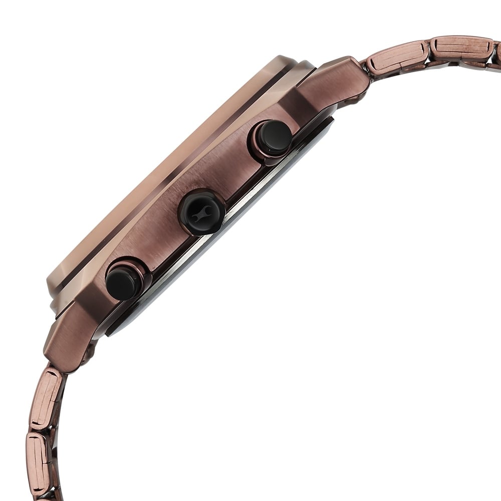 Fastrack Kronos Guys Chronograph Watch With Date Black Dial & Brown Stainless Steel Strap