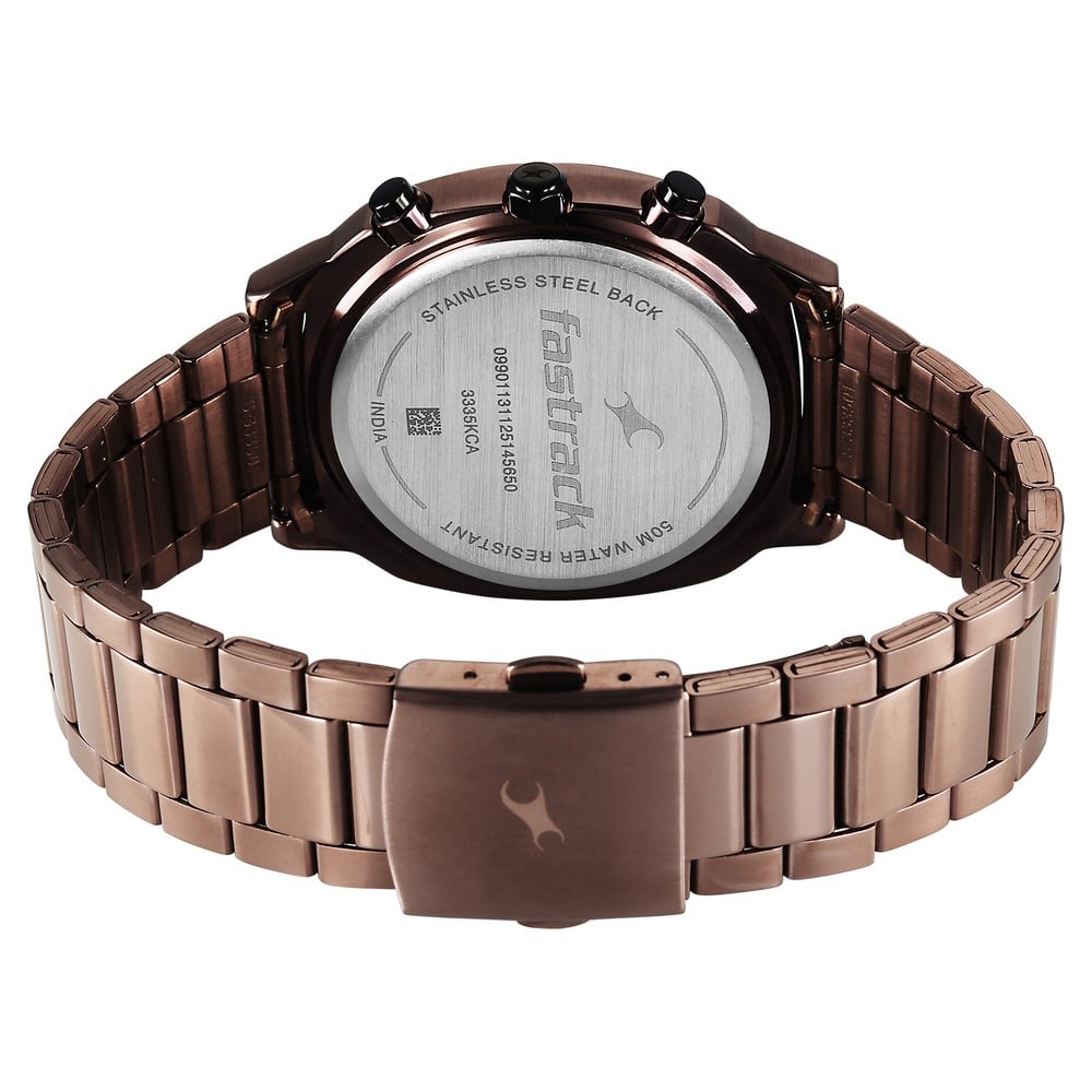 Fastrack Kronos Guys Chronograph Watch With Date Black Dial & Brown Stainless Steel Strap