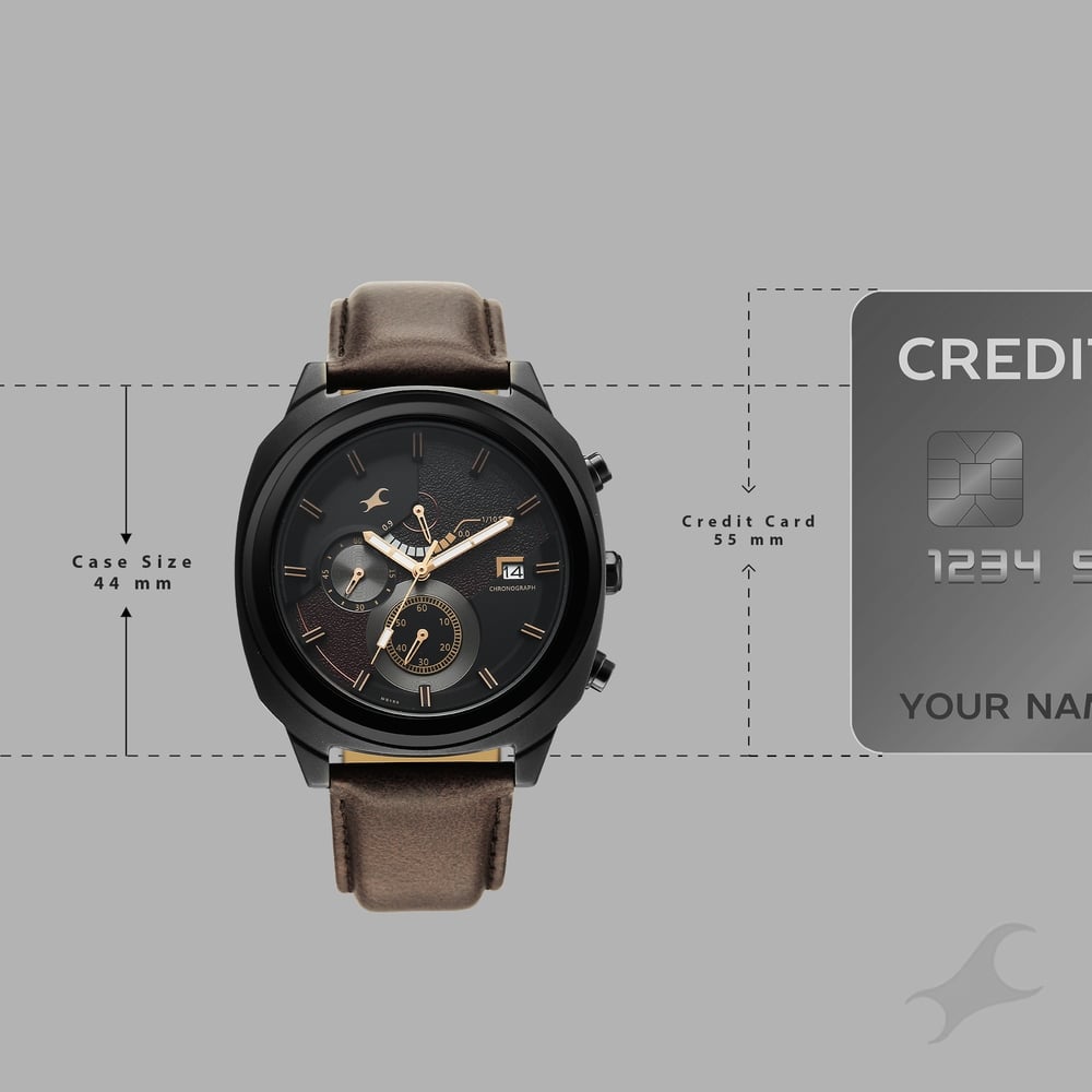Fastrack Kronos Guys Chronograph Watch With Date Black Dial & Brown Leather Strap