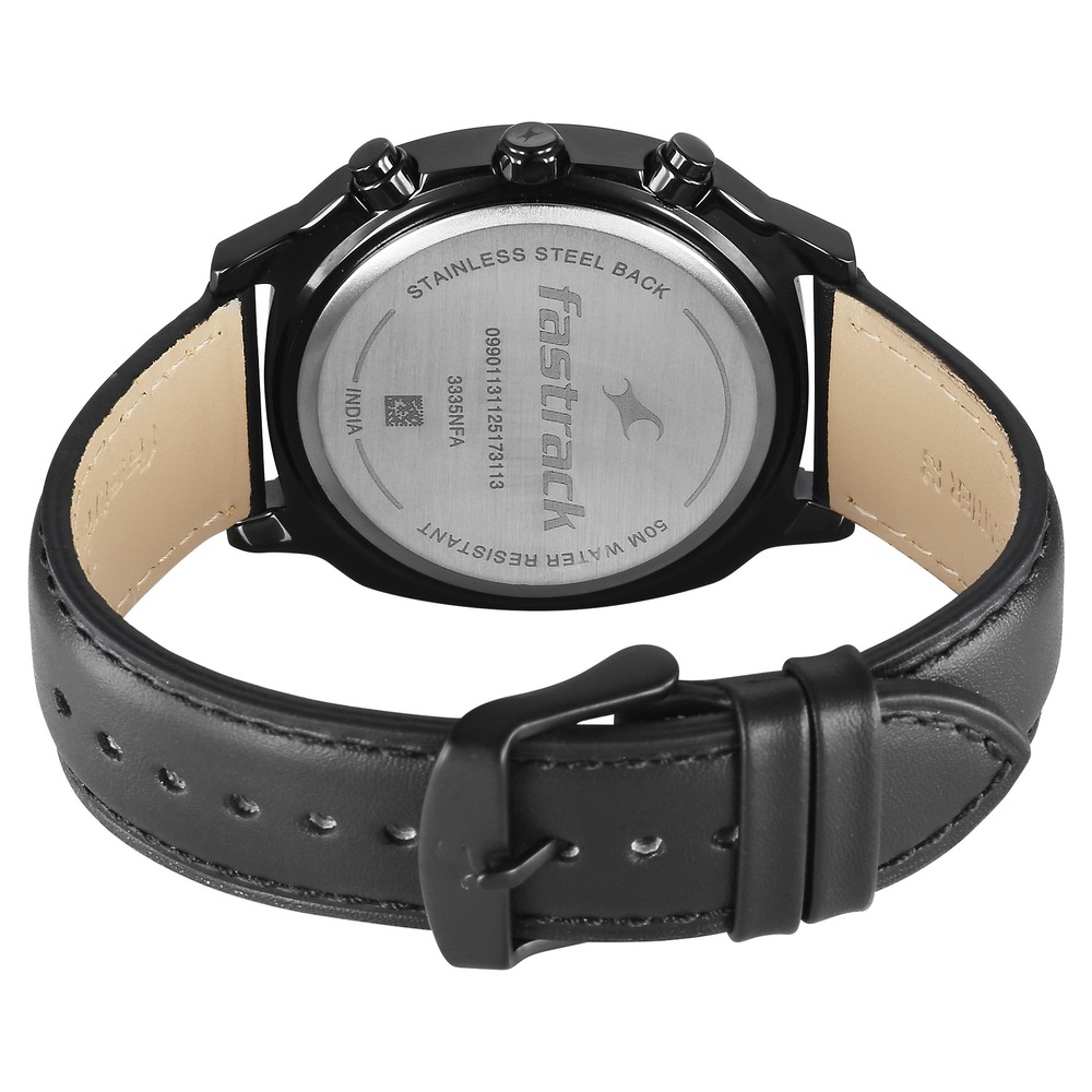 Fastrack Kronos Guys Chronograph Watch With Date Black Dial & Black Leather Strap