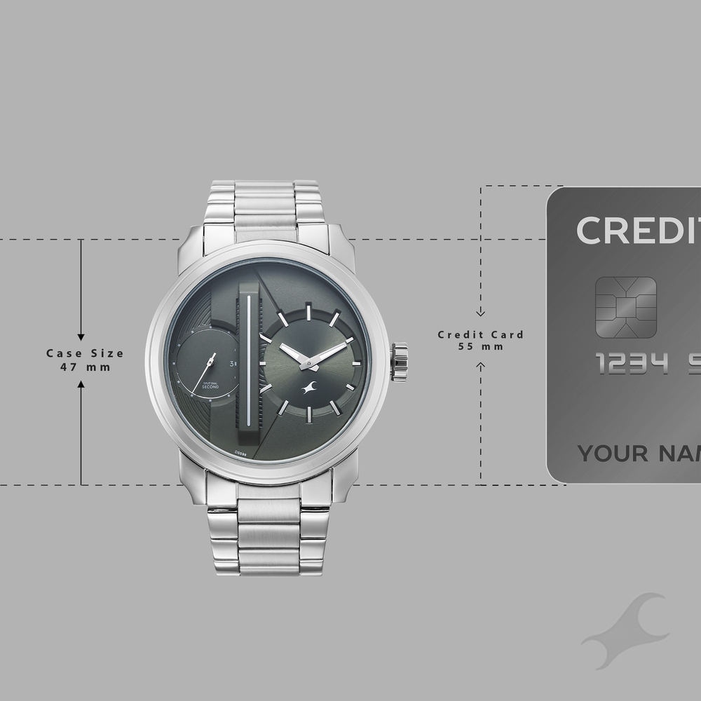 Fastrack Pulse IV Dual Time Analog Watch with Green Dial & Silver Stainless Steel Strap For Guys