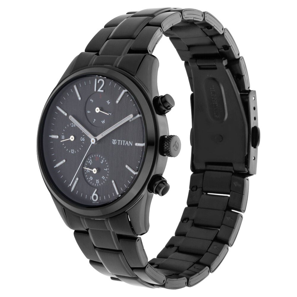 Titan Men's Metropolitan Charm: Men's Multifunctional Black Watch with Metallic Accents