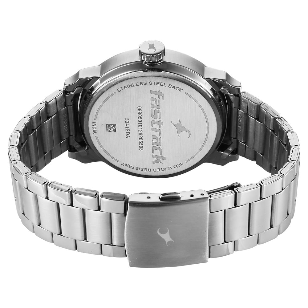 Fastrack Pulse IV Dual Time Analog Watch with Green Dial & Silver Stainless Steel Strap For Guys