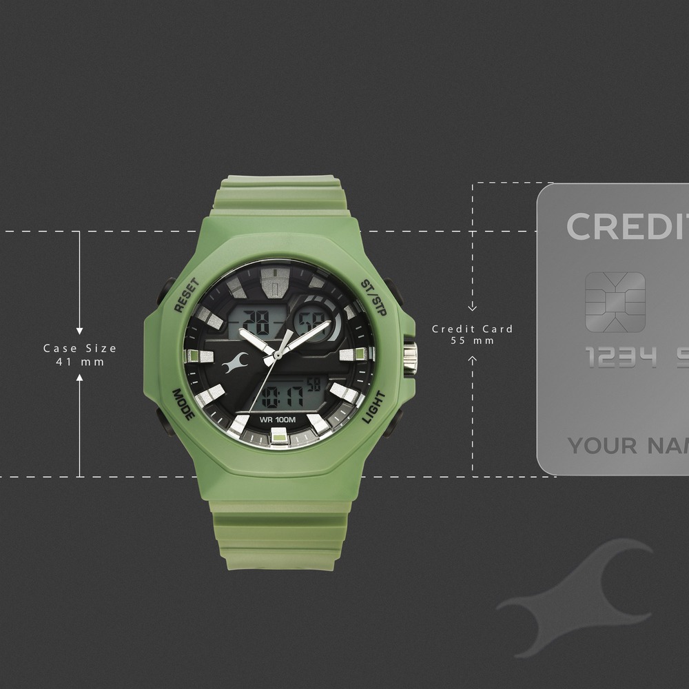 Fastrack Streetstyle Quartz Digital Black Dial Green PU Strap Watch For Guys