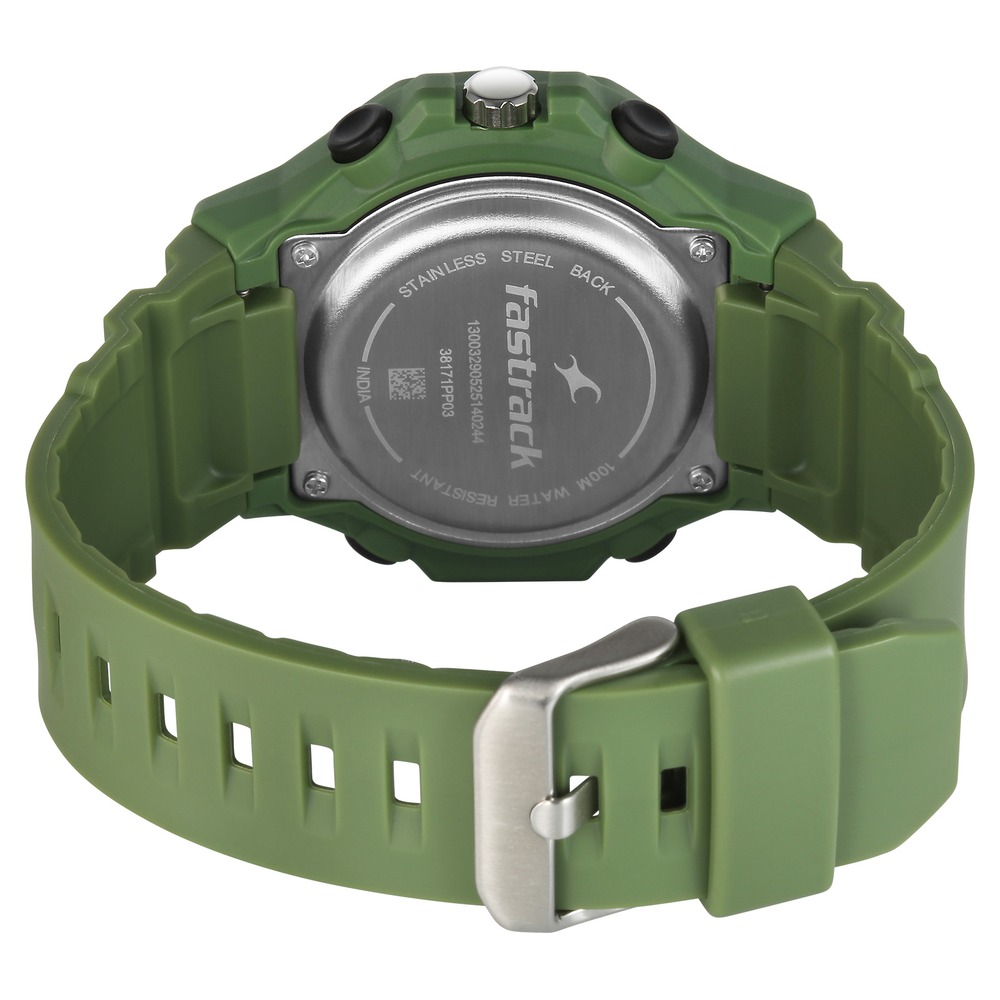 Fastrack Streetstyle Quartz Digital Black Dial Green PU Strap Watch For Guys