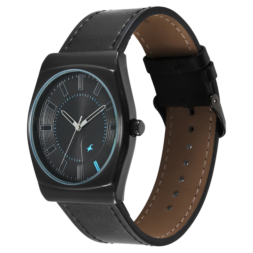 Fastrack Stunners Quartz Analog Black Dial Black Leather Strap Watch For Guys