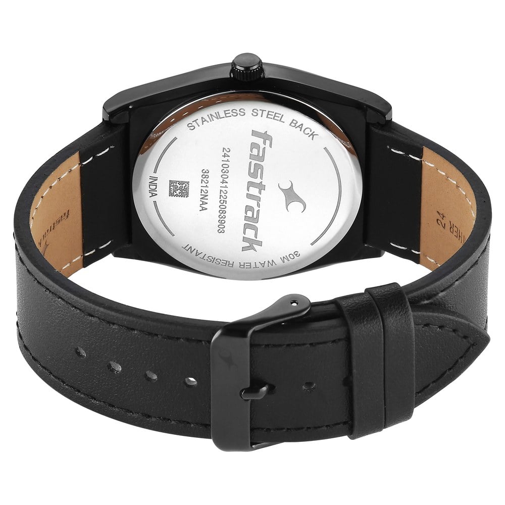 Fastrack Stunners Quartz Analog Black Dial Black Leather Strap Watch For Guys