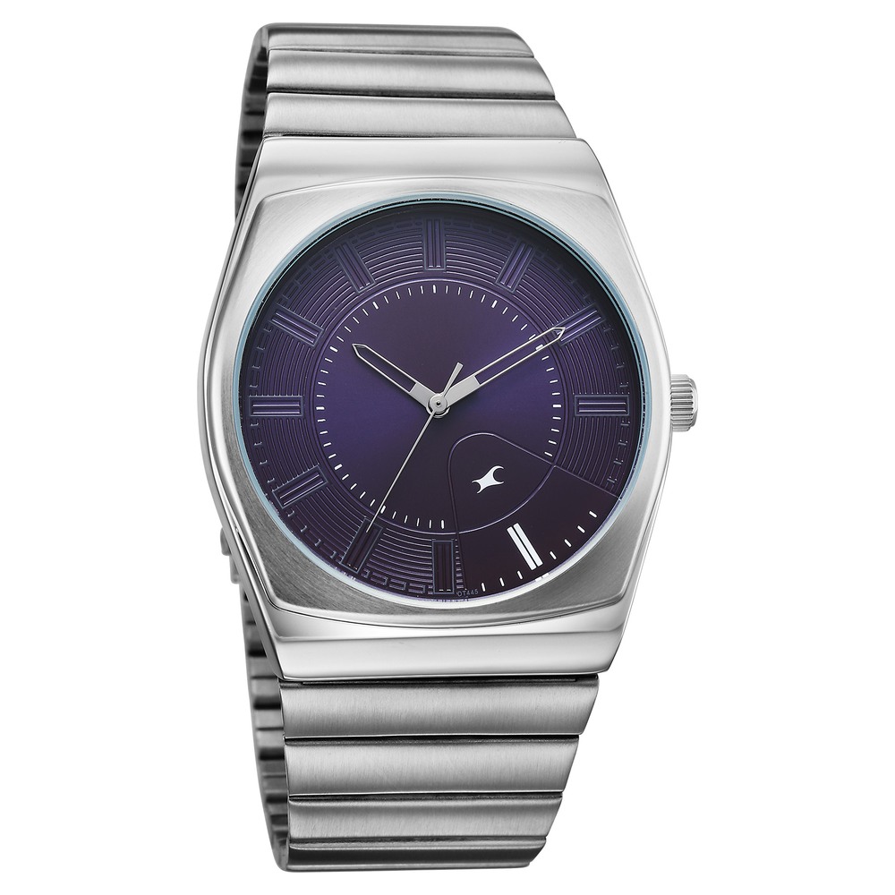 Fastrack Stunners Quartz Analog Purple Dial Silver Stainless Steel Strap Watch For Guys