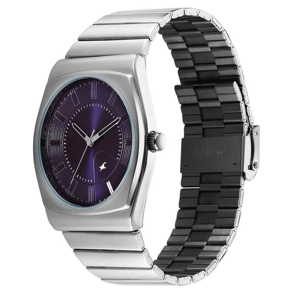 Fastrack Stunners Quartz Analog Purple Dial Silver Stainless Steel Strap Watch For Guys