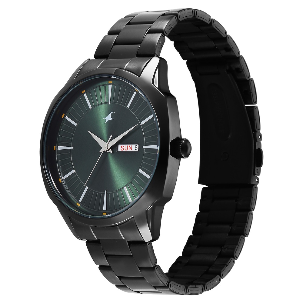 Fastrack Stunners Quartz Analog Green Dial Brown Stainless Steel Strap Watch For Guys