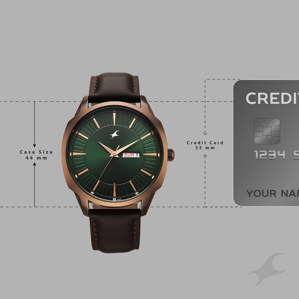 Fastrack Stunners Quartz Analog Green Dial Brown Leather Strap Watch For Guys