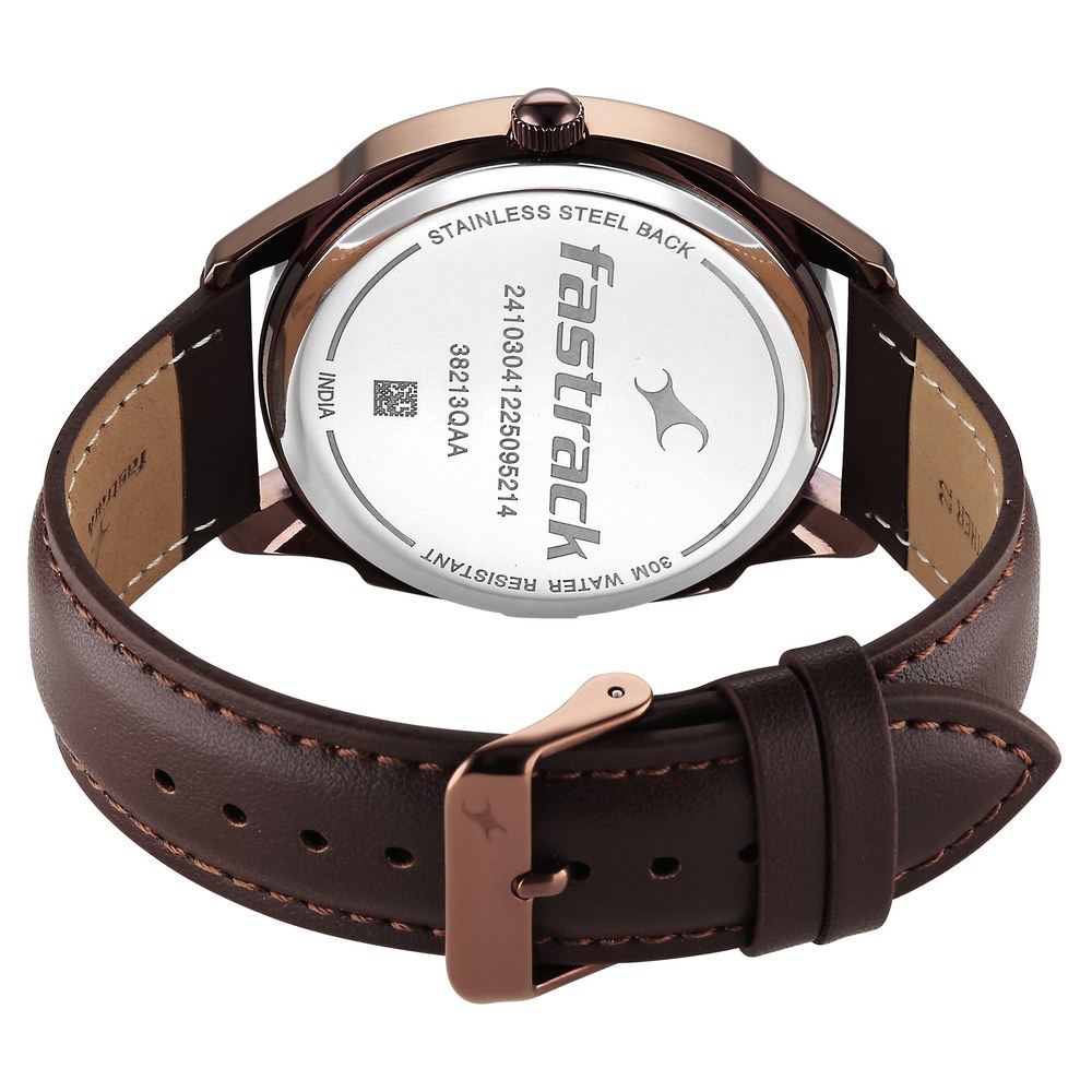 Fastrack Stunners Quartz Analog Green Dial Brown Leather Strap Watch For Guys