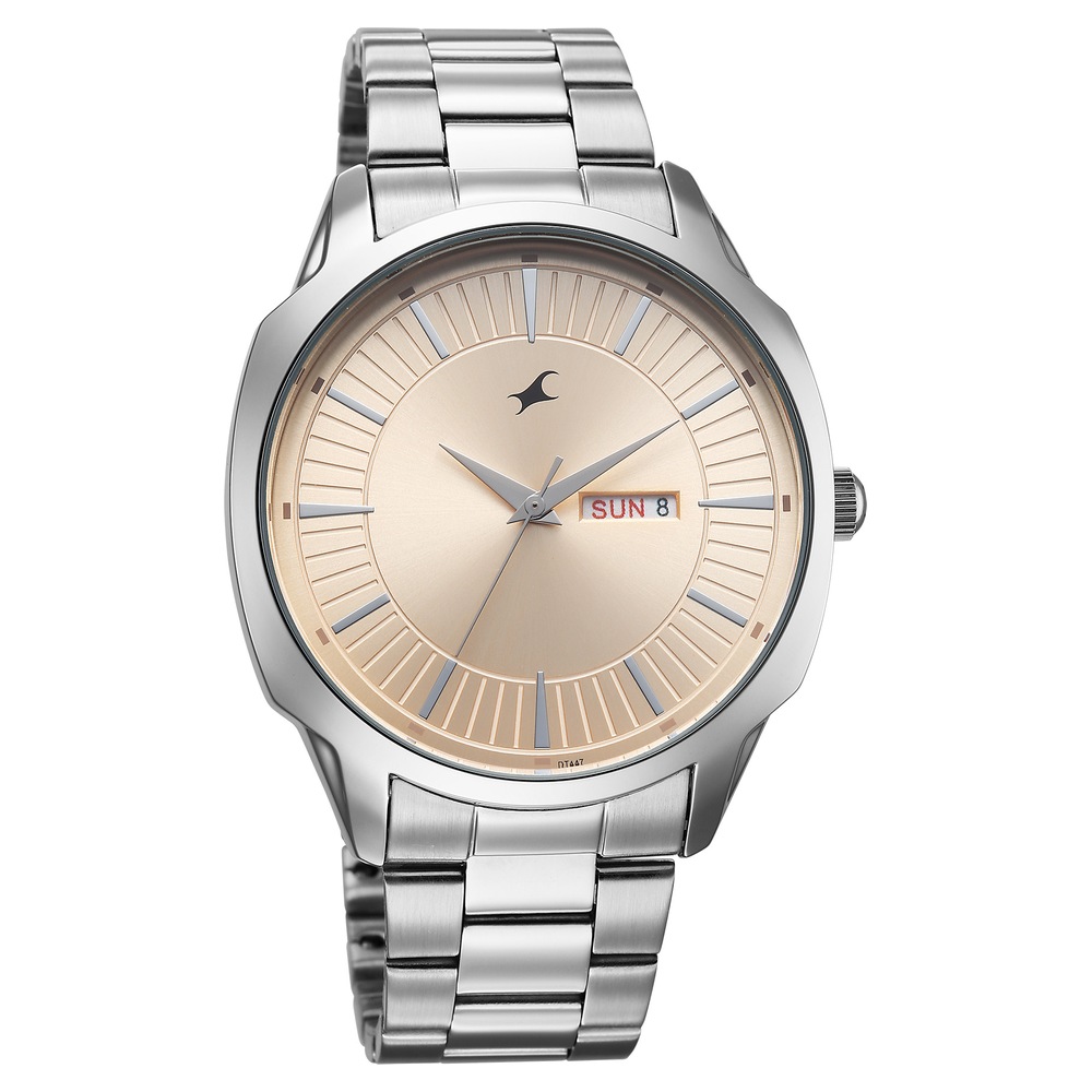 Fastrack Stunners Quartz Analog Beige Dial Silver Stainless Steel Strap Watch For Guys
