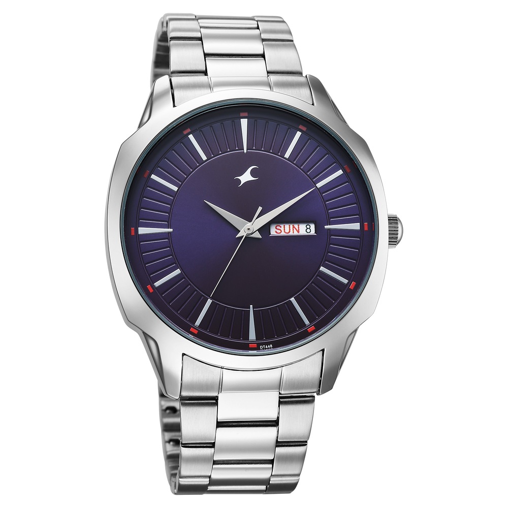 Fastrack Stunners Quartz Analog Purple Dial Silver Stainless Steel Strap Watch For Guys