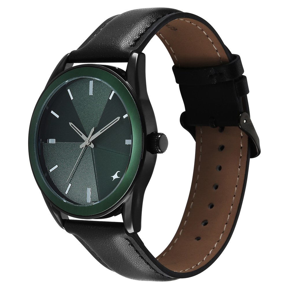 Fastrack Stunners Quartz Analog Green Dial Black Leather Strap Watch For Guys