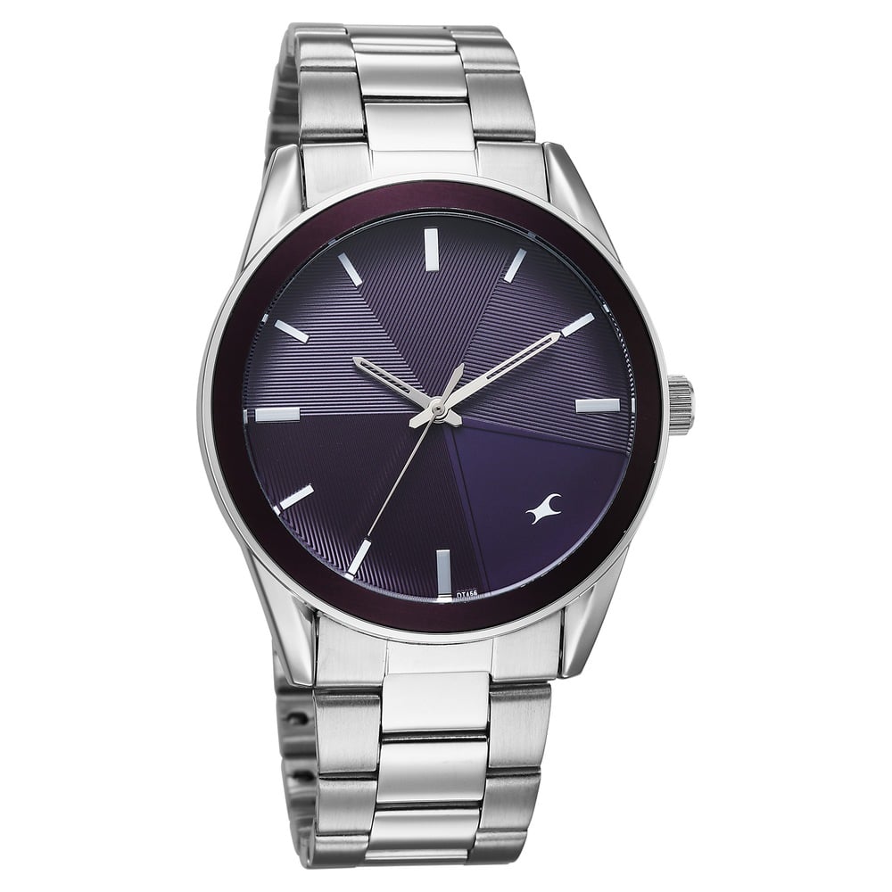 Fastrack Stunners Quartz Analog Purple Dial Silver Stainless Steel Strap Watch For Guys