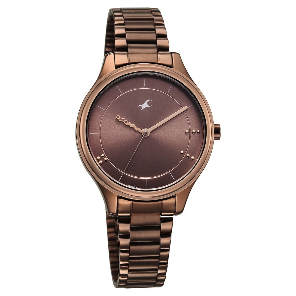 Fastrack Stunners Quartz Analog Brown Dial Brown Metal Strap Watch For Girls