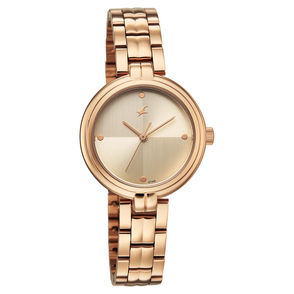 Fastrack Stunners Quartz Analog Beige Dial Rose Gold Stainless Steel Strap Watch For Girls