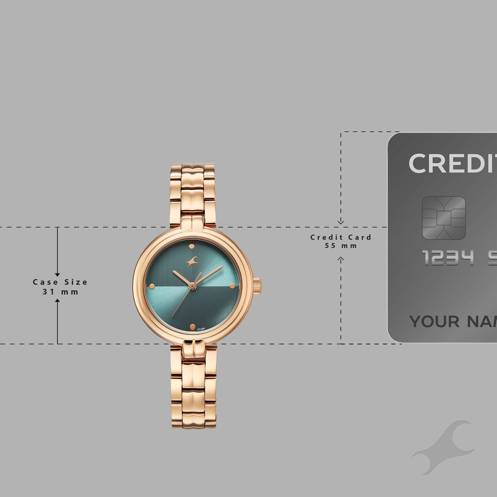 Fastrack Stunners Quartz Analog Teal Dial Rose Gold Stainless Steel Strap Watch For Girls