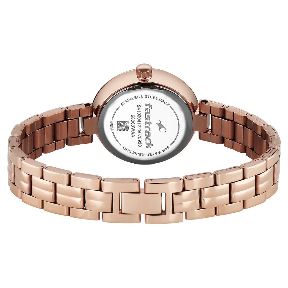 Fastrack Stunners Quartz Analog Teal Dial Rose Gold Stainless Steel Strap Watch For Girls