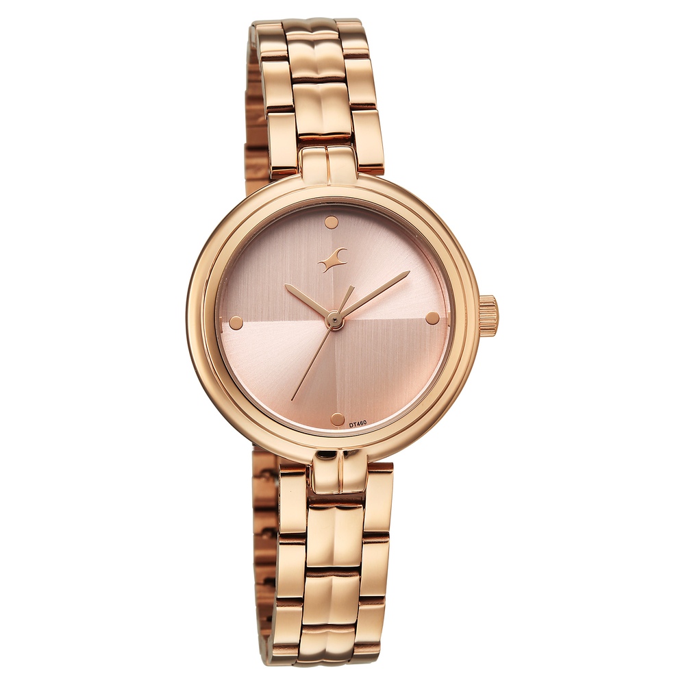 Fastrack Stunners Quartz Analog Pink Dial Rose Gold Stainless Steel Strap Watch For Girls