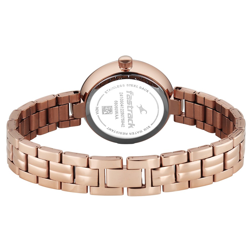 Fastrack Stunners Quartz Analog Pink Dial Rose Gold Stainless Steel Strap Watch For Girls